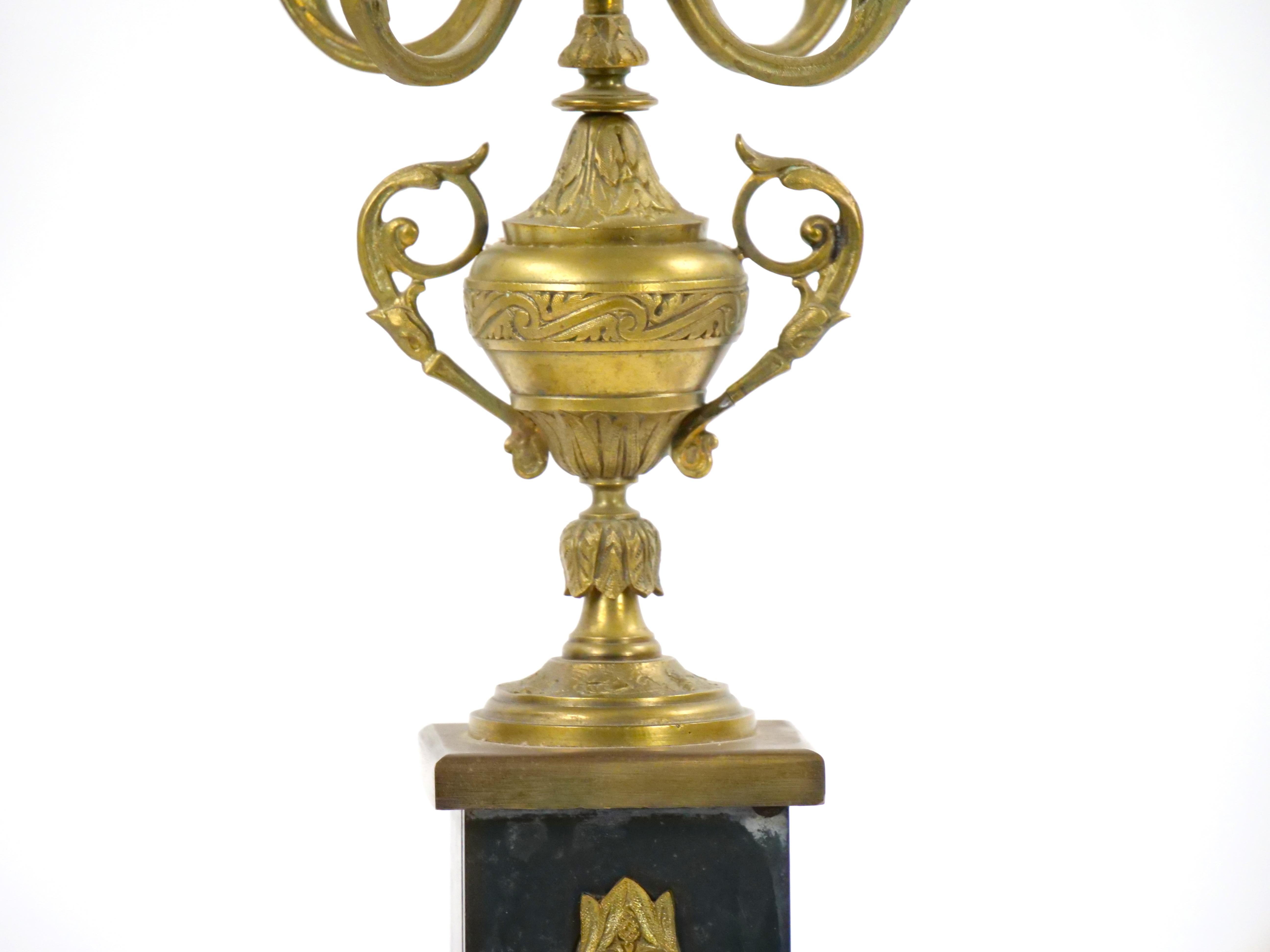 19th Century Gilt Bronze-Mounted Slate & rouge Marble Five Arm Candelabra For Sale 2