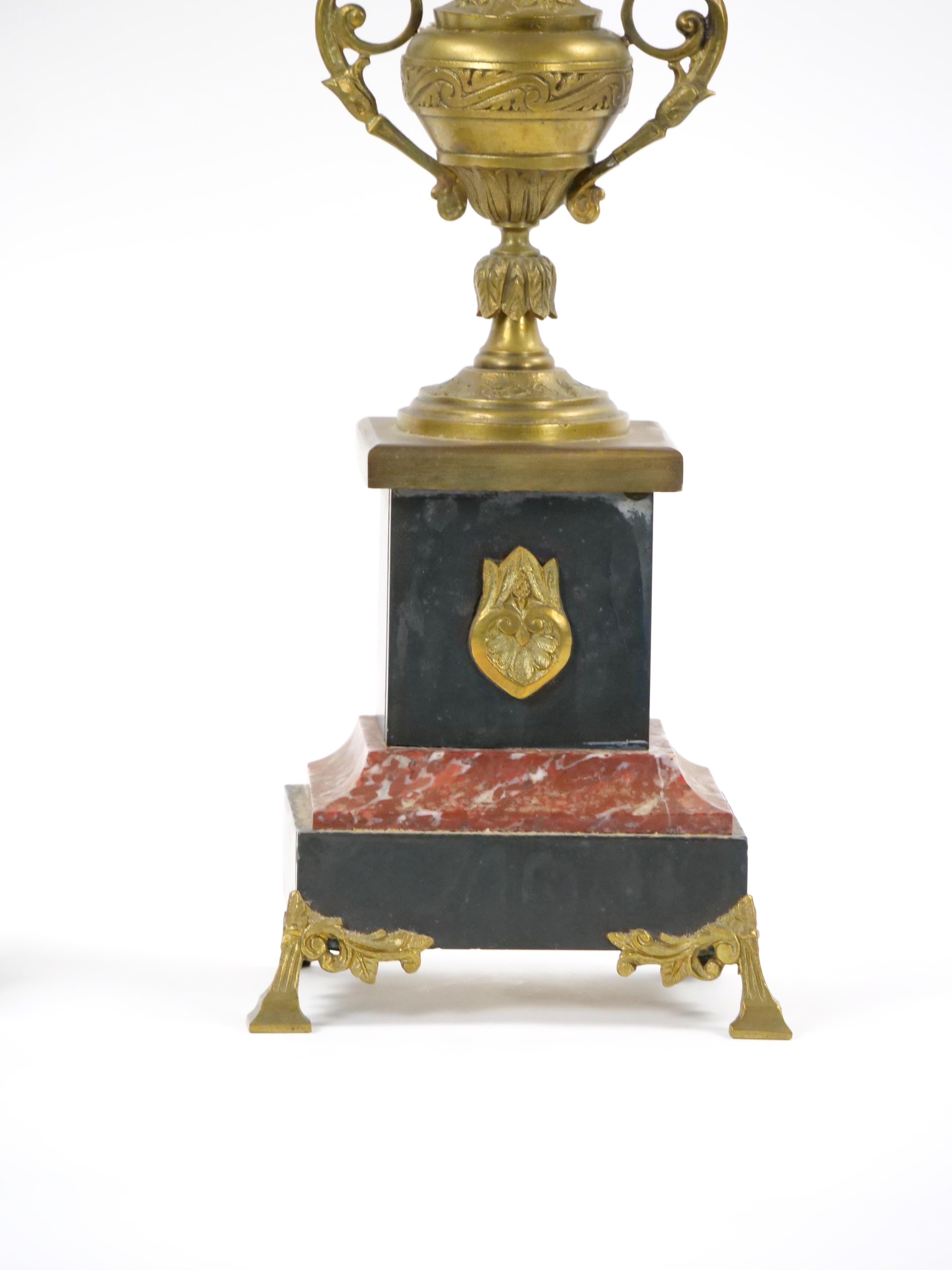 19th Century Gilt Bronze-Mounted Slate & rouge Marble Five Arm Candelabra For Sale 3