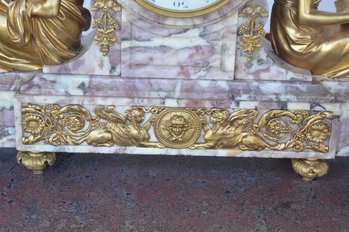 French 19th Century Gilt Bronze Ormolu and Marble Clock Set For Sale