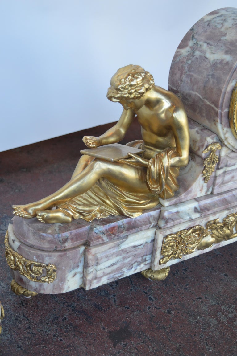 19th Century Gilt Bronze Ormolu and Marble Clock Set For Sale at 1stDibs