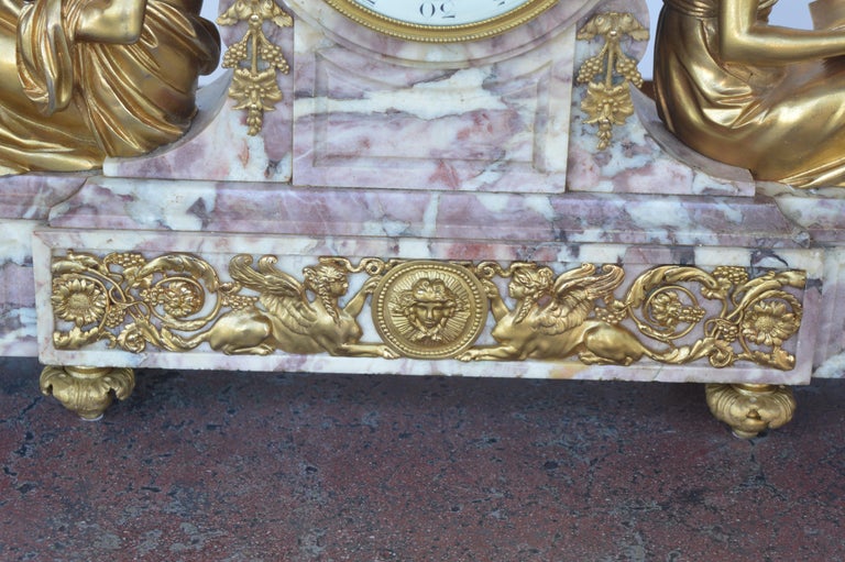 19th Century Gilt Bronze Ormolu and Marble Clock Set For Sale at 1stDibs