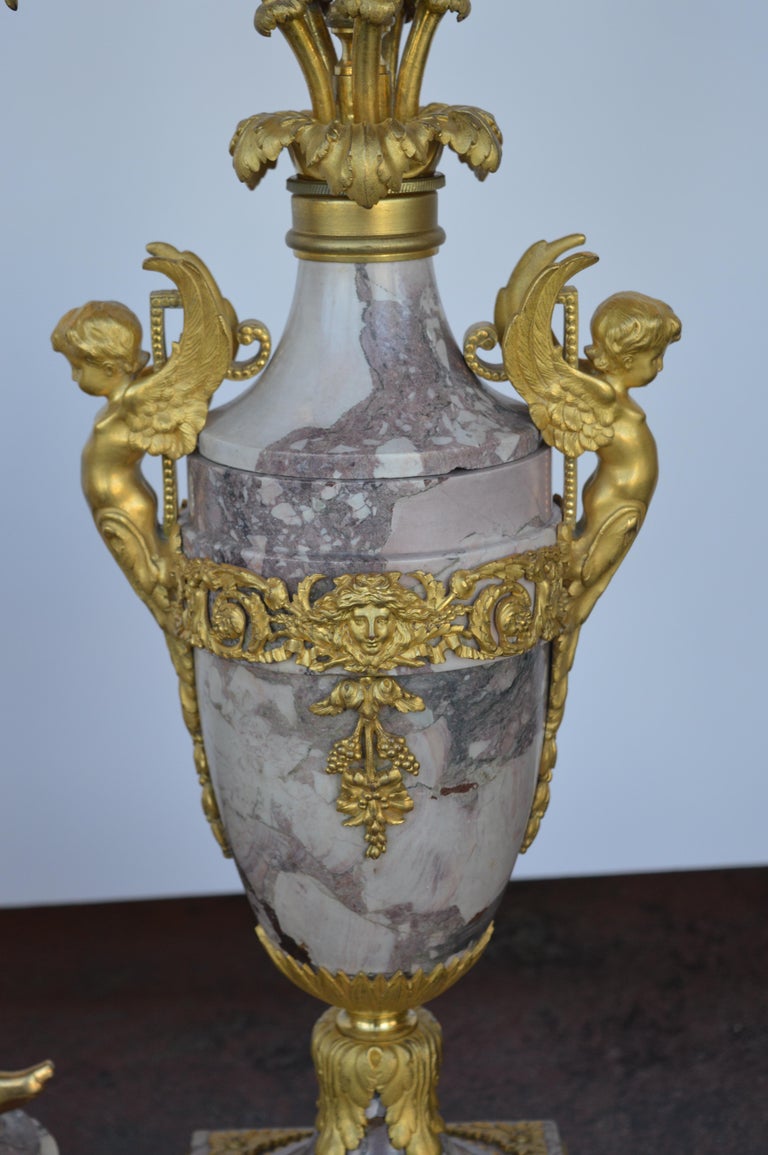 19th Century Gilt Bronze Ormolu and Marble Clock Set For Sale at 1stDibs