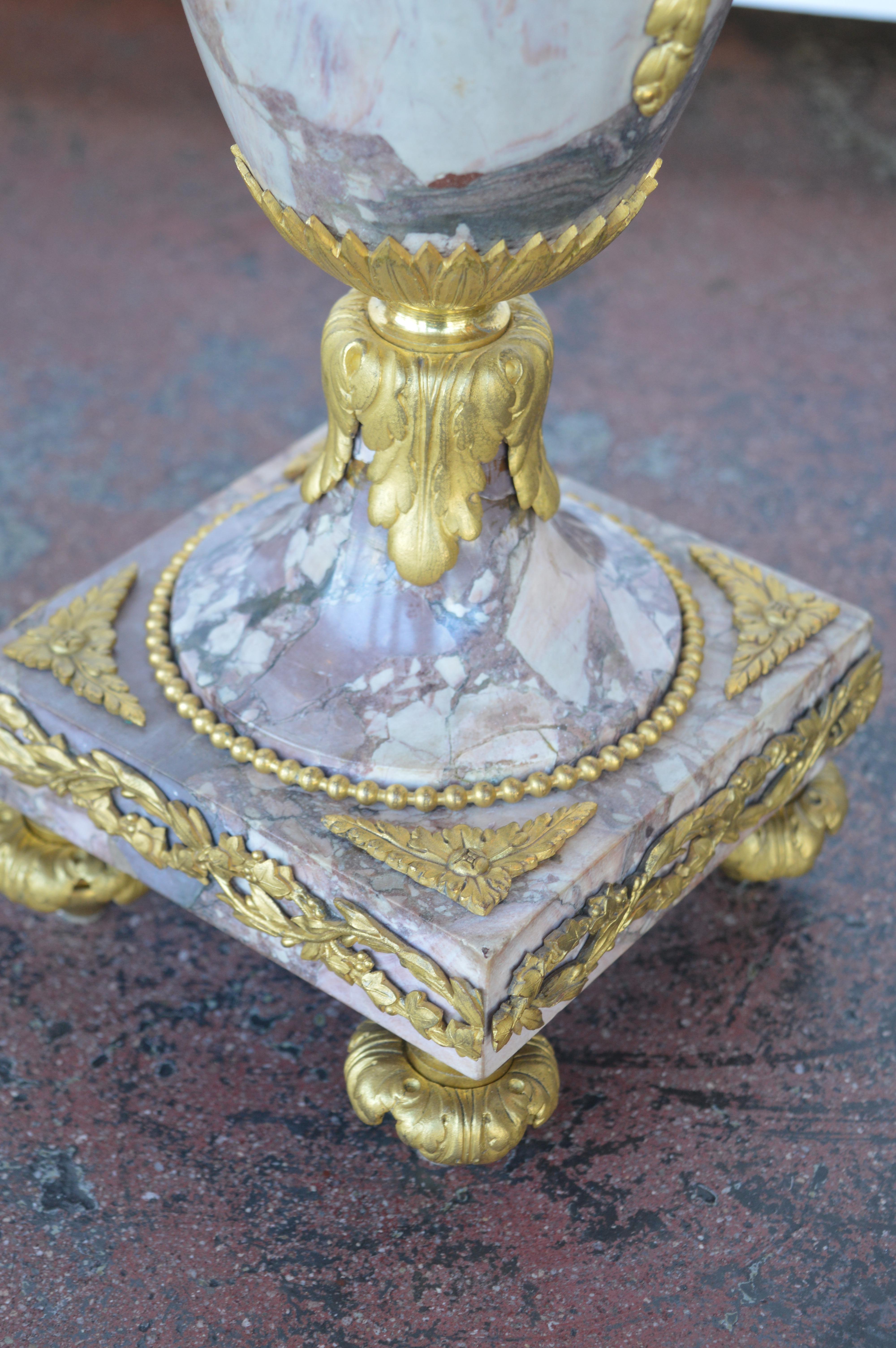 19th Century Gilt Bronze Ormolu and Marble Clock Set For Sale 5