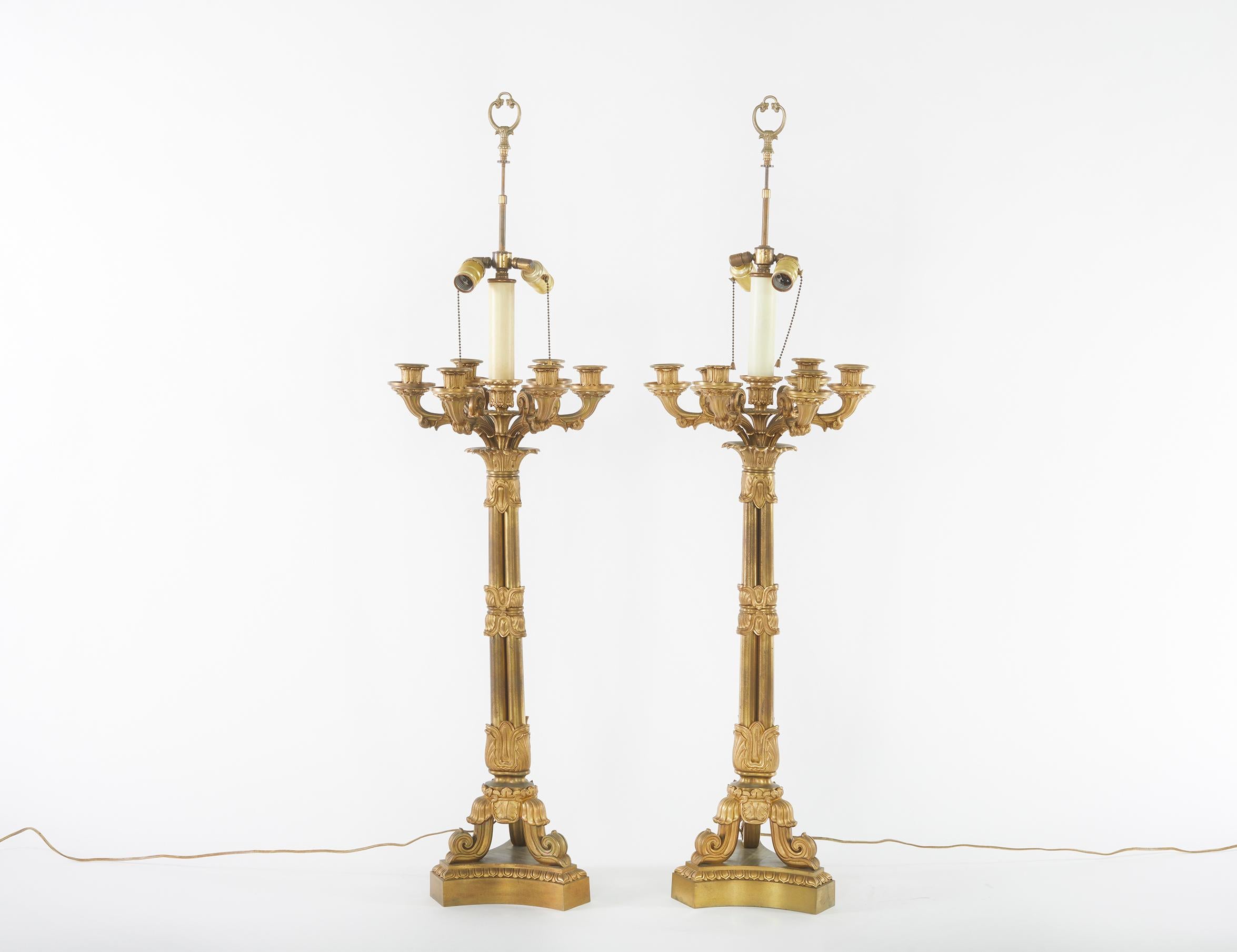 19th Century Gilt Bronze Pair Table Lamp 5