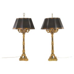 Antique 19th Century Gilt Bronze Pair Table Lamp