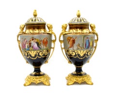 Antique 19th Century Gilt Bronze / Porcelain Pair Urn