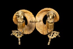 19th Century Gilt Bronze Ram Head/Horn Inkwell