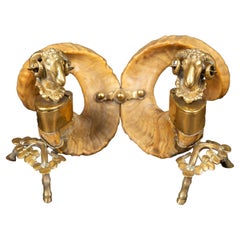 Antique 19th Century Gilt Bronze Ram Head/Horn Inkwell 