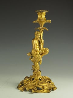 Vergoldeter Satyr-Kerzenständer aus Bronze des 19. Jahrhunderts nach Corneille Van Cleve '1647-1732'