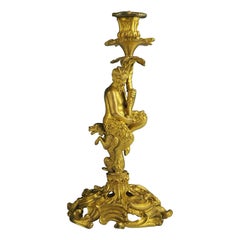 19th Century Gilt Bronze Satyr Candlestick After Corneille Van Cleve 
1647-1732
