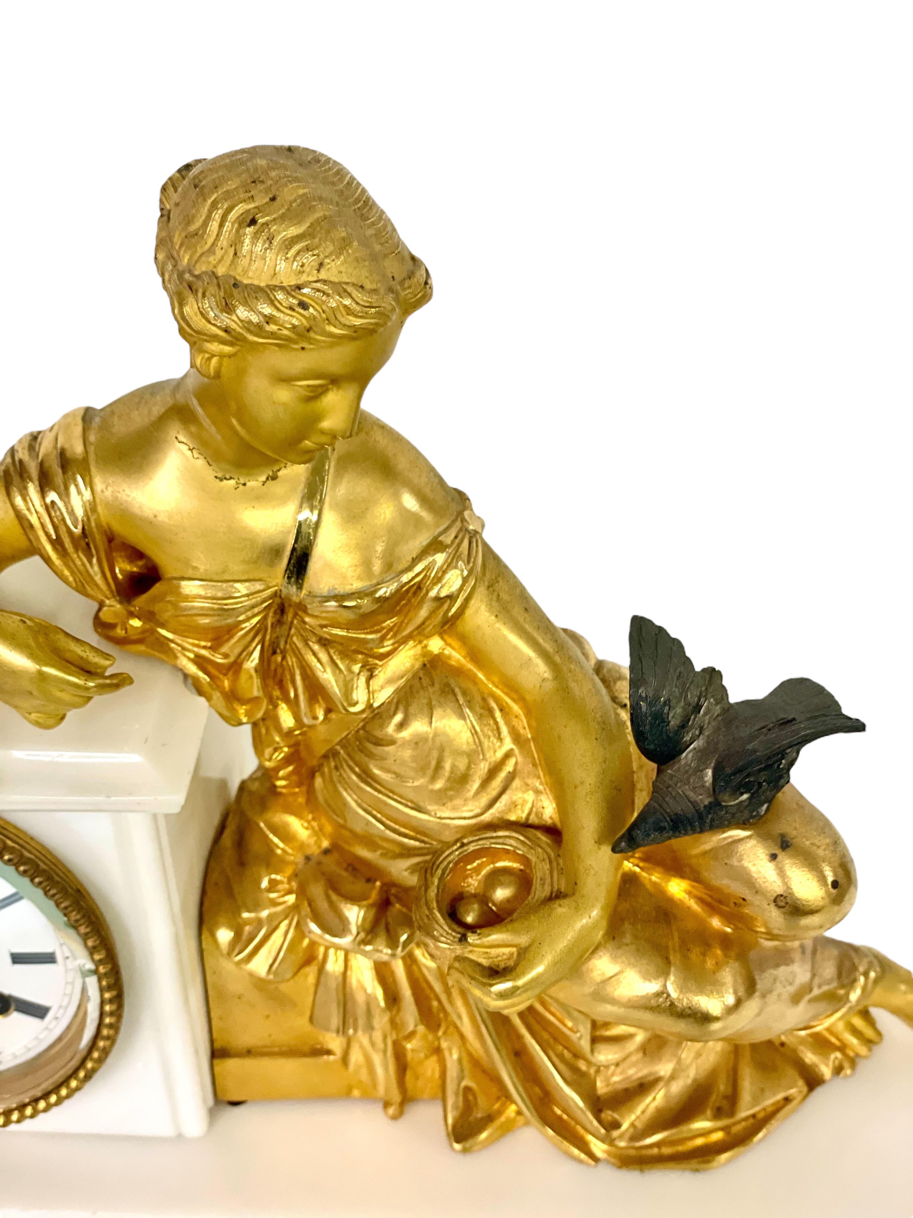 19th Century Gilt Bronze Sculpture and Marble Mantel Clock For Sale 6