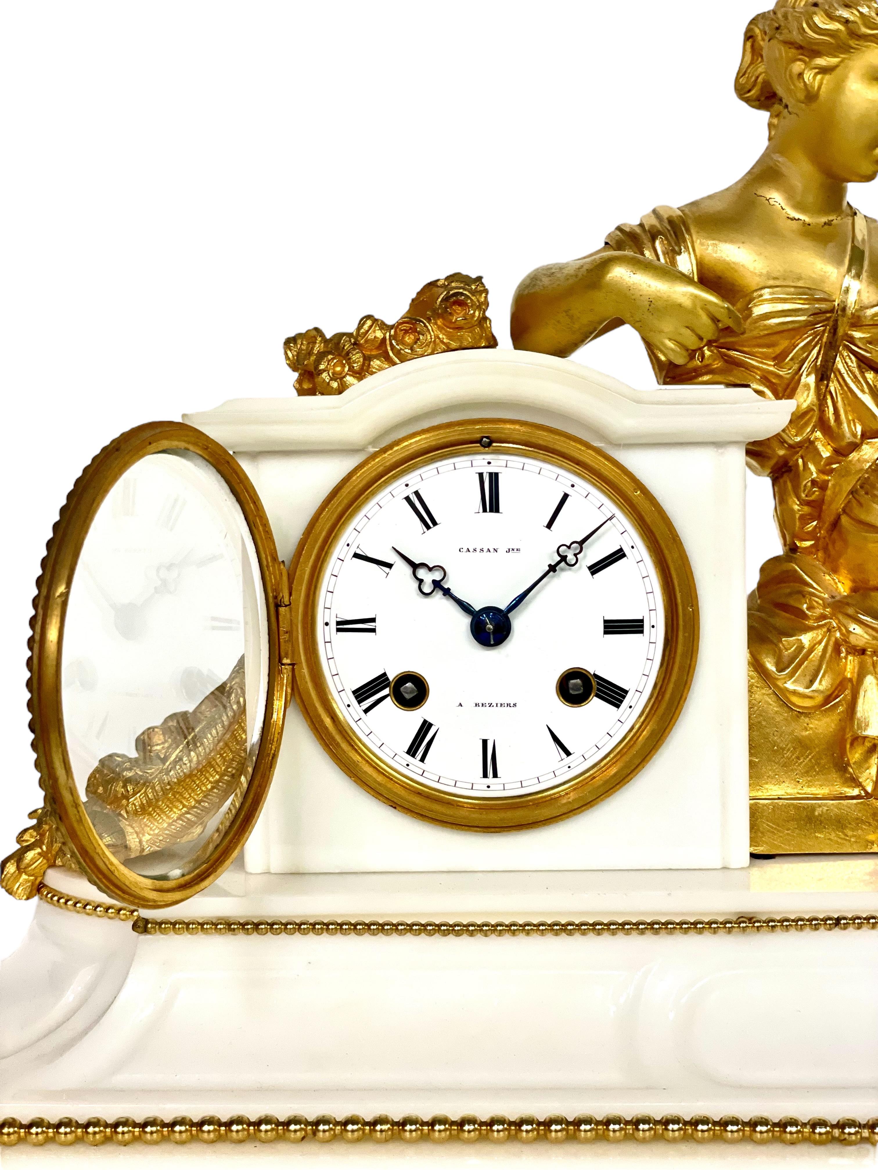 19th Century Gilt Bronze Sculpture and Marble Mantel Clock For Sale 7