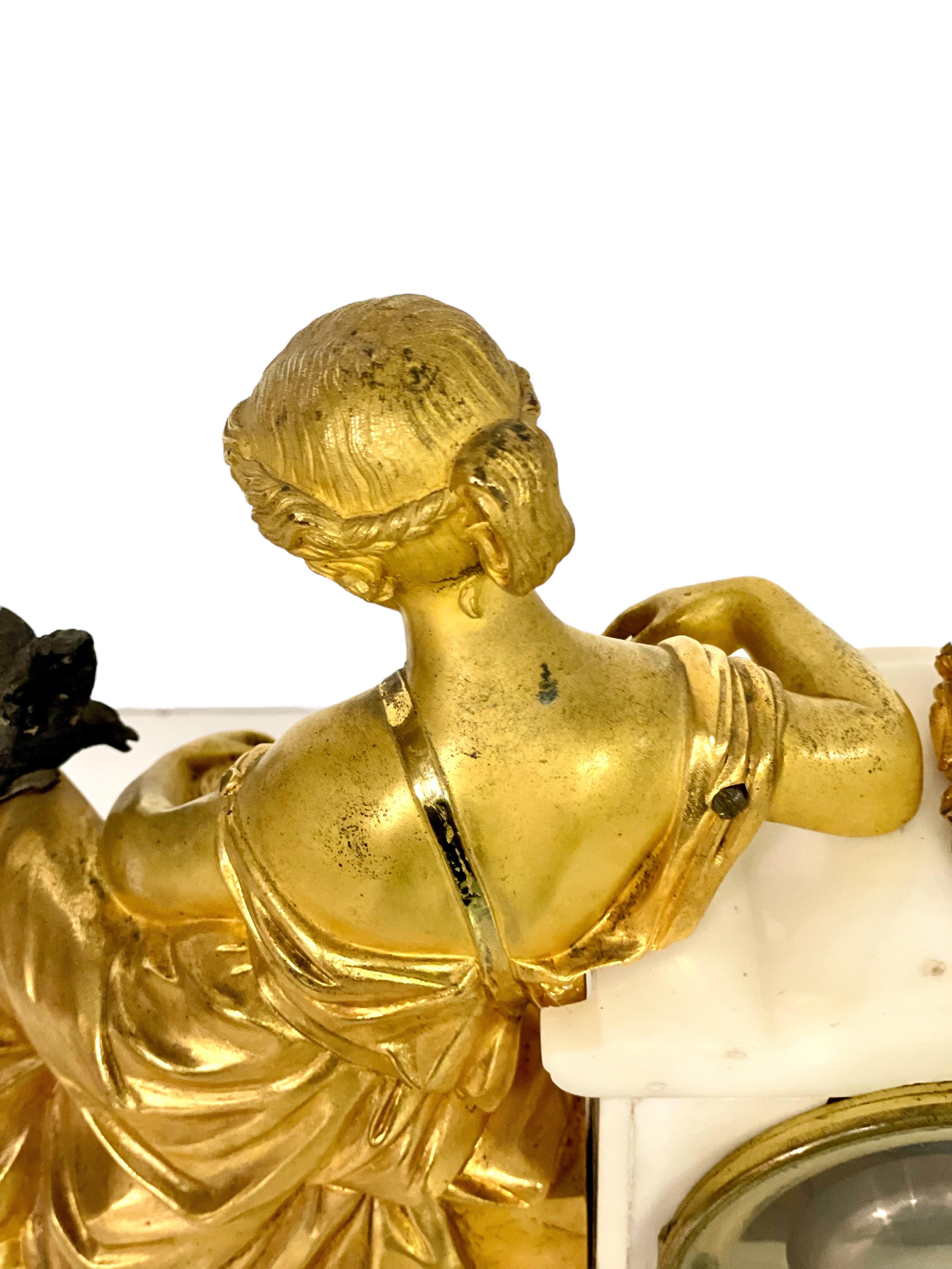 19th Century Gilt Bronze Sculpture and Marble Mantel Clock For Sale 12
