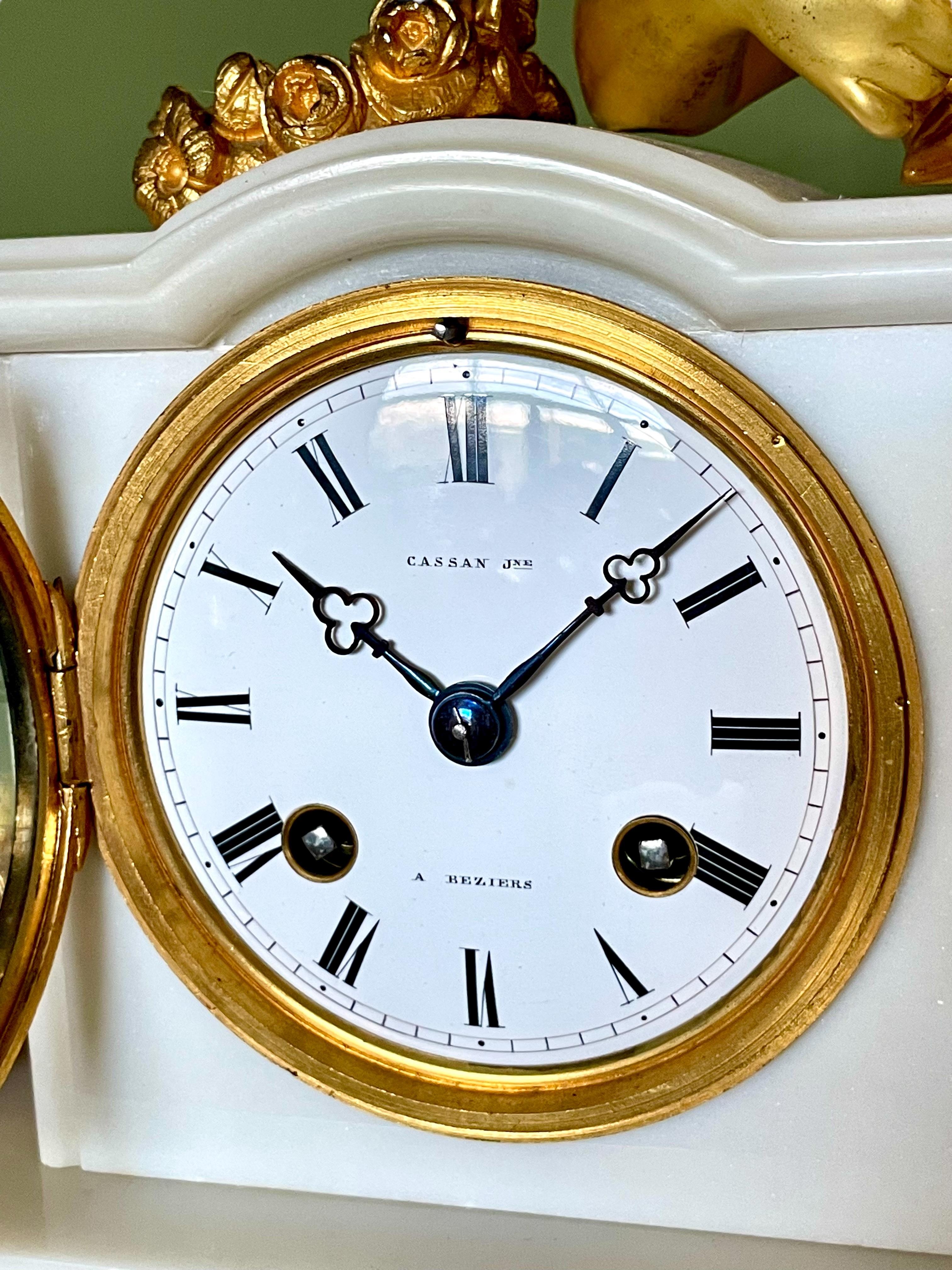 19th Century Gilt Bronze Sculpture and Marble Mantel Clock For Sale 14