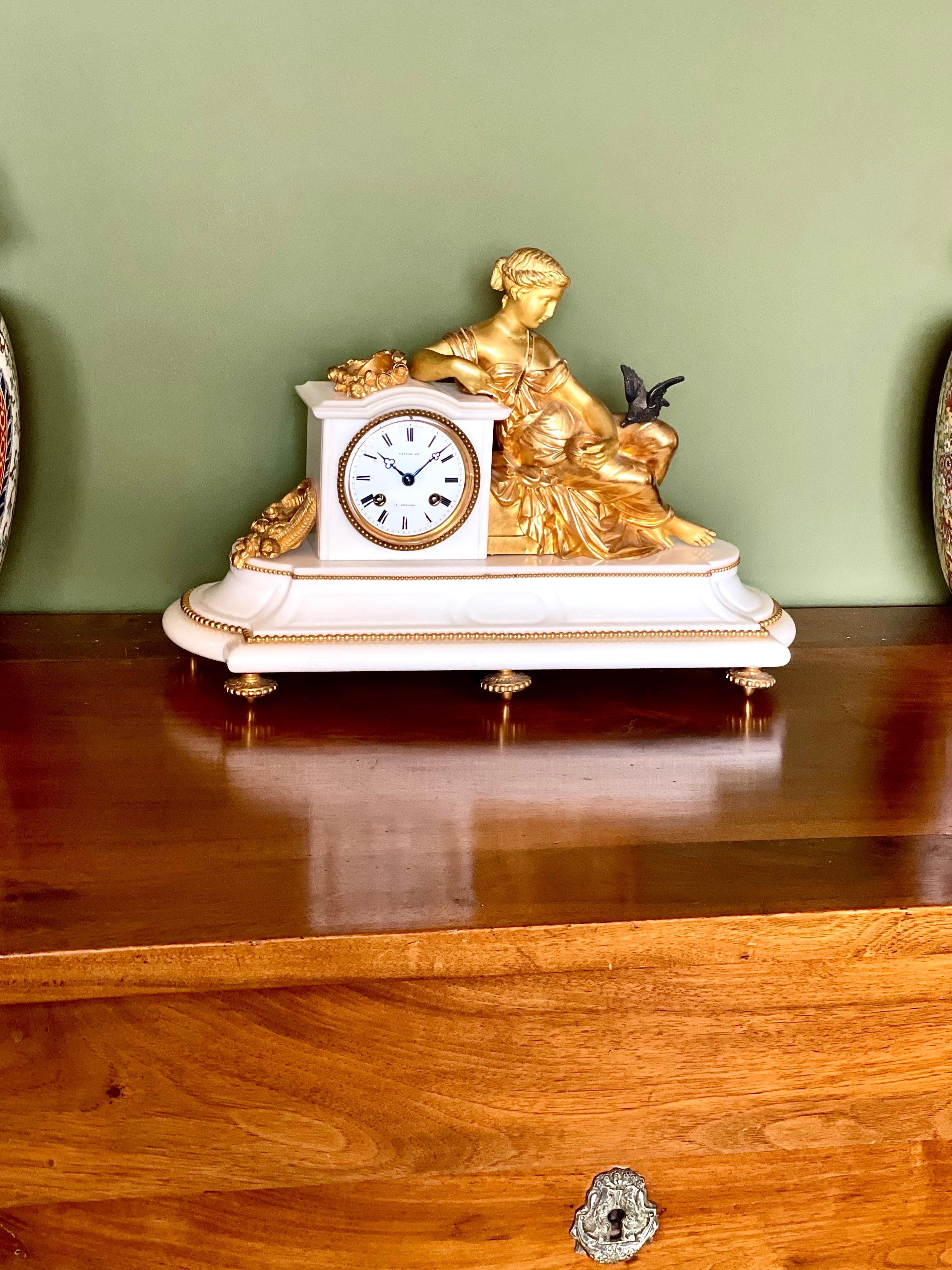 19th Century Gilt Bronze Sculpture and Marble Mantel Clock For Sale 15