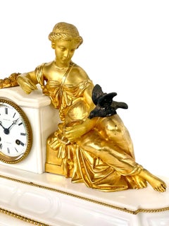 19th Century Gilt Bronze Sculpture and Marble Mantel Clock