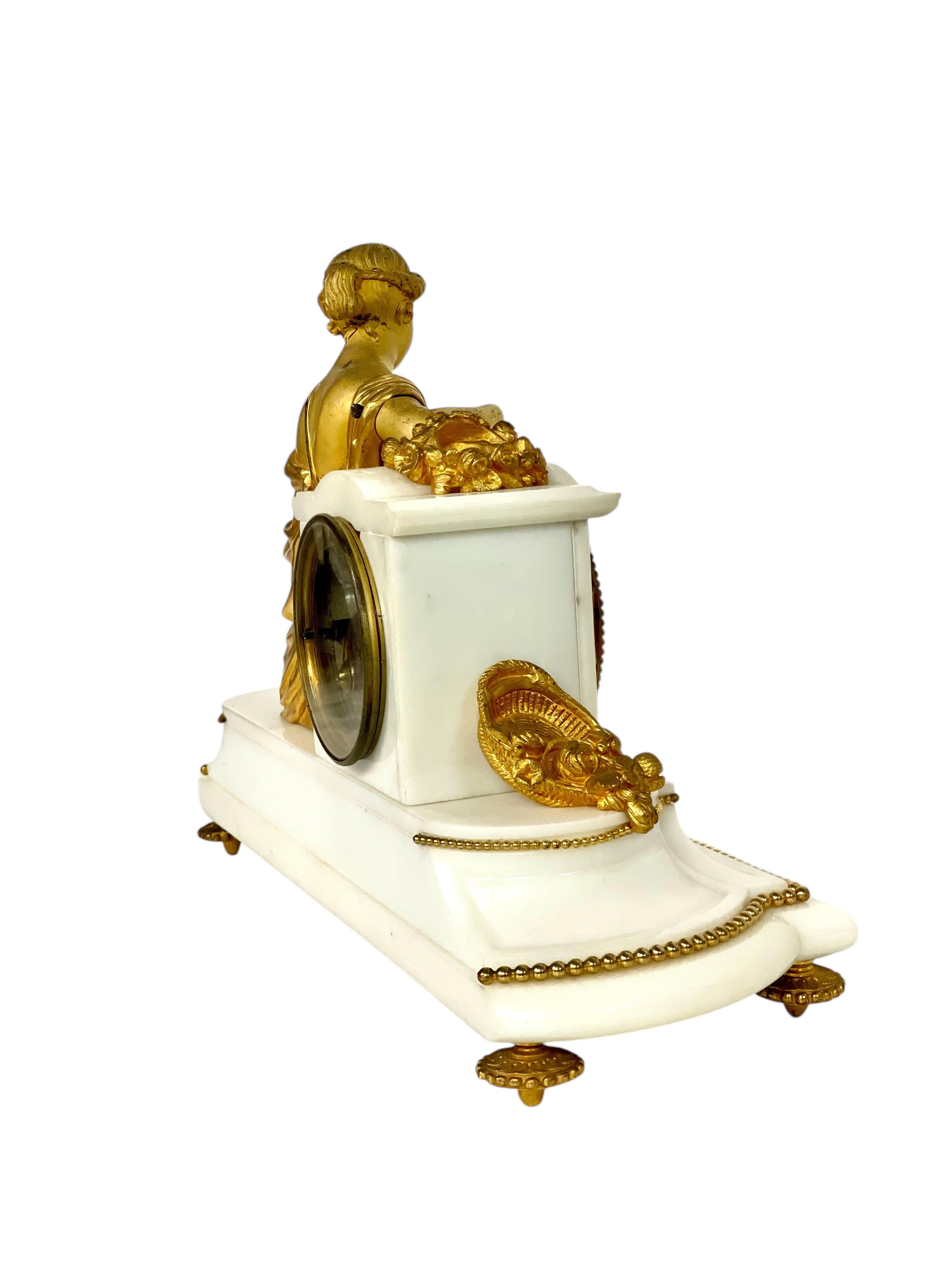 19th Century Gilt Bronze Sculpture and Marble Mantel Clock For Sale 2