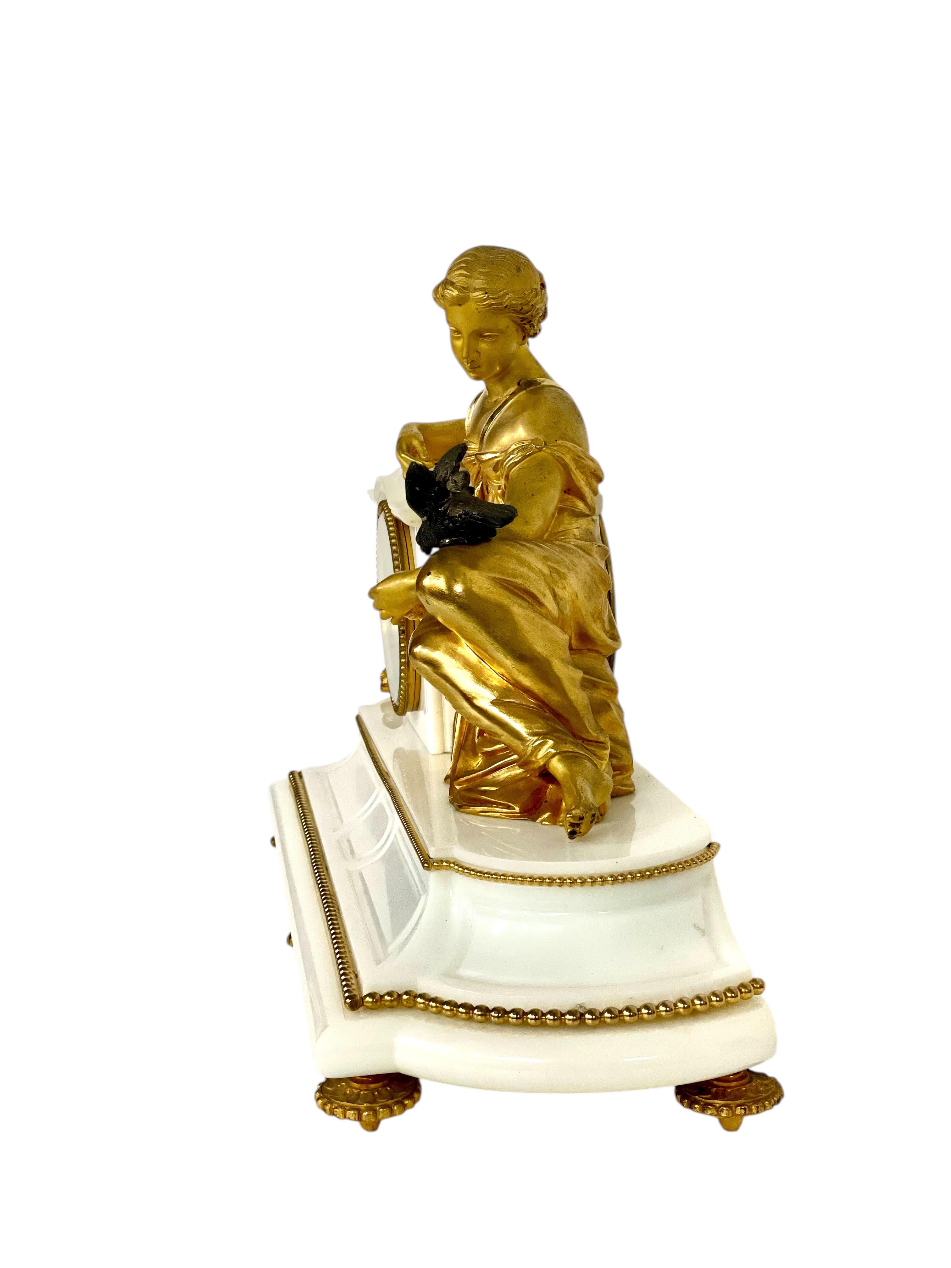 19th Century Gilt Bronze Sculpture and Marble Mantel Clock For Sale 4
