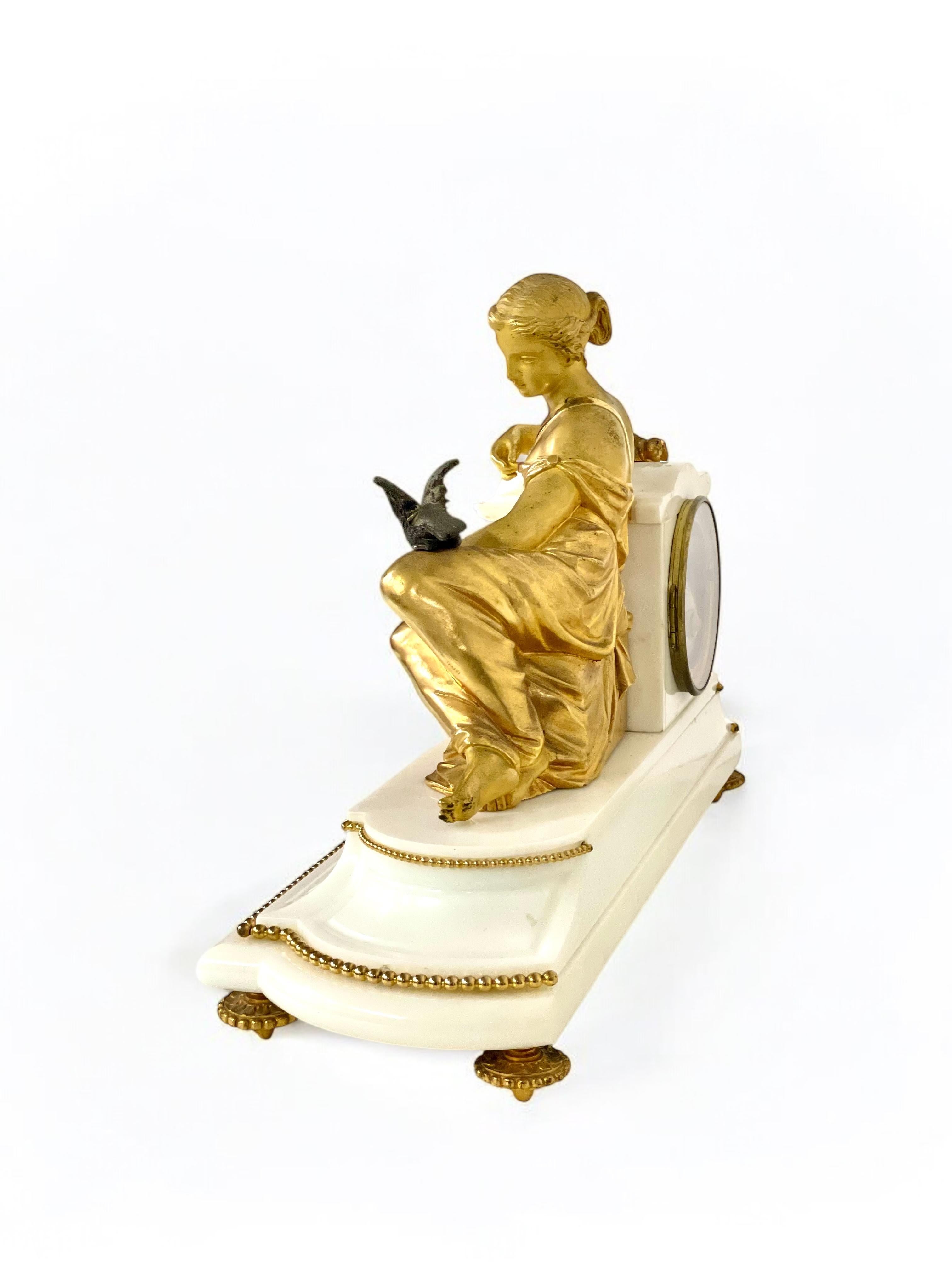 19th Century Gilt Bronze Sculpture and Marble Mantel Clock For Sale 5