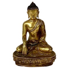 Sitzender Buddha aus vergoldeter Bronze des 19.