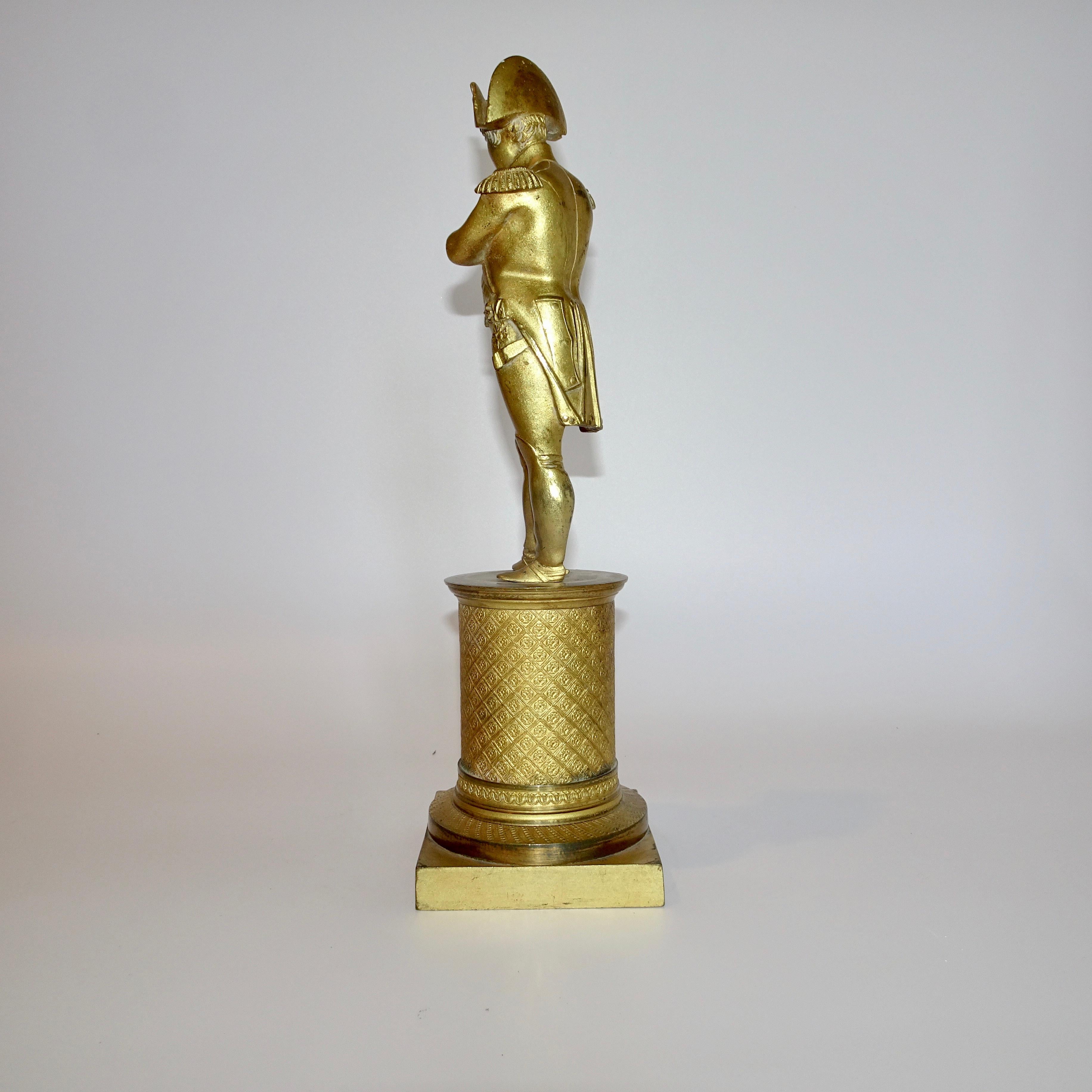 19th Century Gilt Bronze Standing Figure of Napoleon I on Gilt Bronze Base In Good Condition For Sale In Nashville, TN
