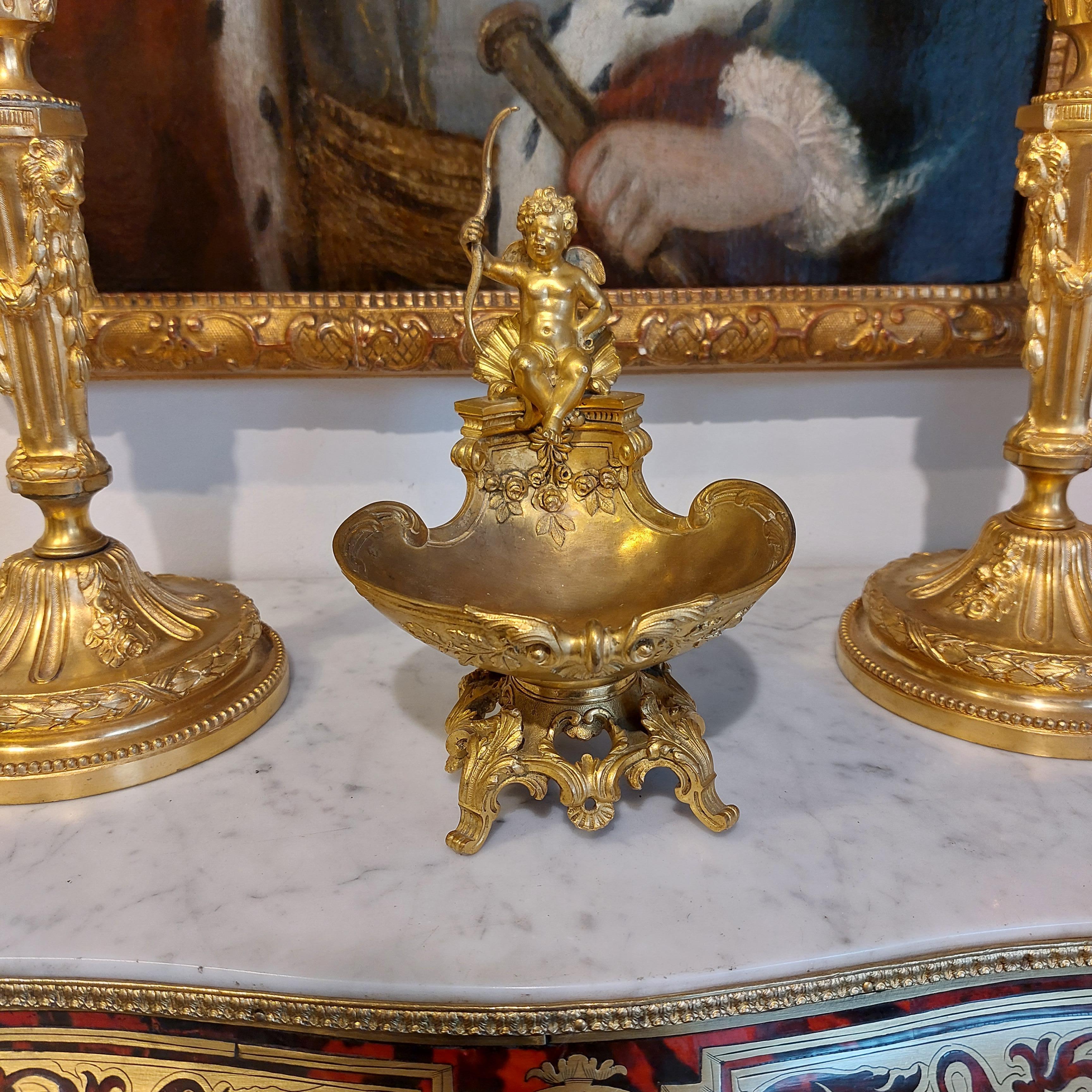 Louis XV 19th century gilt bronze stoup with cupid signed Provost