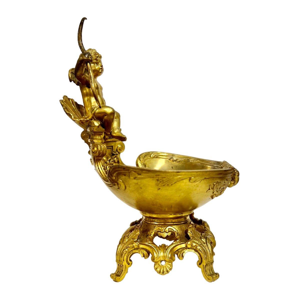 19th Century 19th century gilt bronze stoup with cupid signed Provost