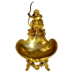 19th century gilt bronze stoup with cupid signed Provost