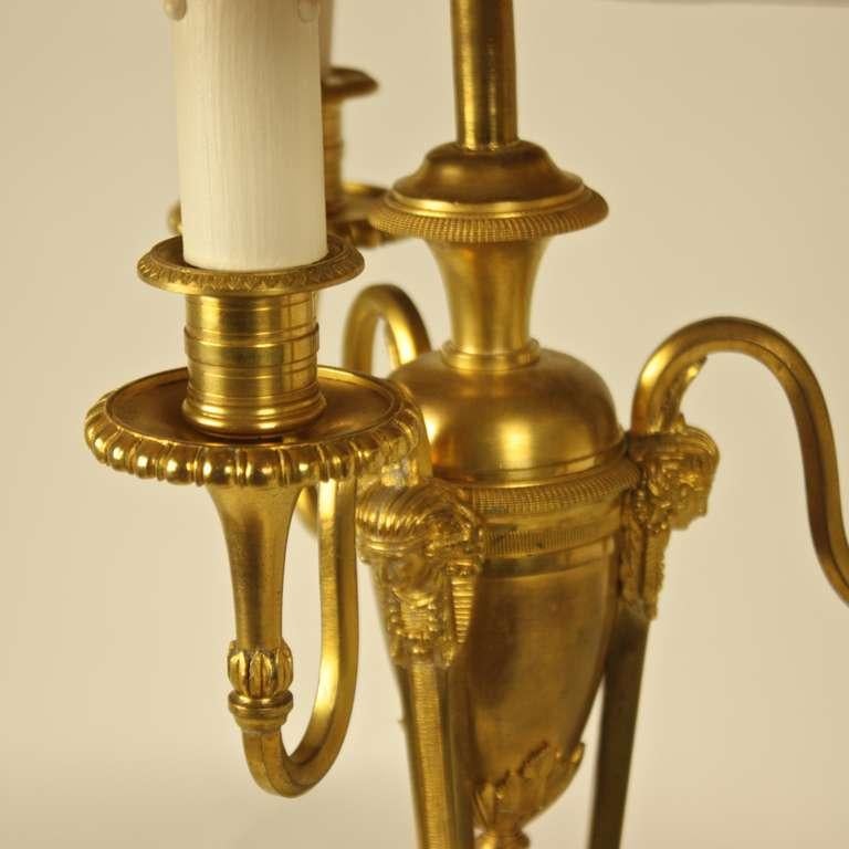 Late 19th Century French Louis XVI Egyptian Revival Gilt Bronze 3-Light Table Lamp, ca. 1900