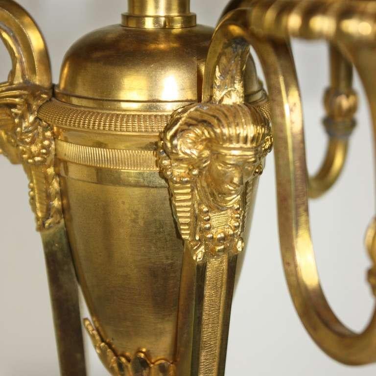 French Louis XVI Egyptian Revival Gilt Bronze 3-Light Table Lamp, ca. 1900 1