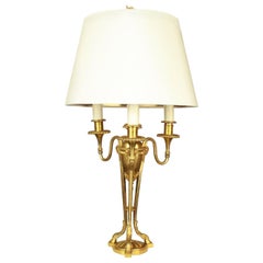 French Louis XVI Egyptian Revival Gilt Bronze 3-Light Table Lamp, ca. 1900
