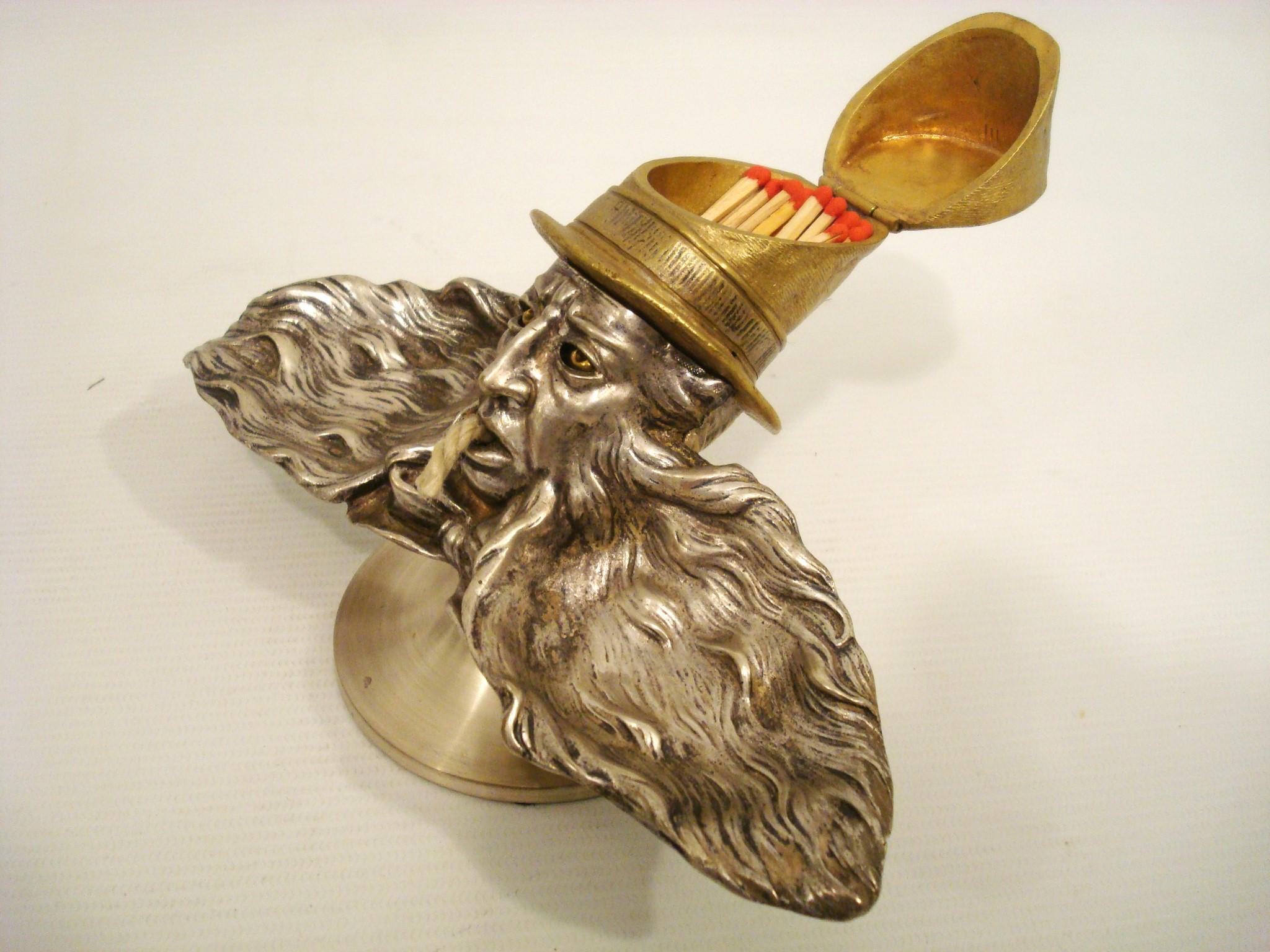 Allume-cigares de table en bronze doré du 19e siècle, en forme d'homme barbu en vente 1