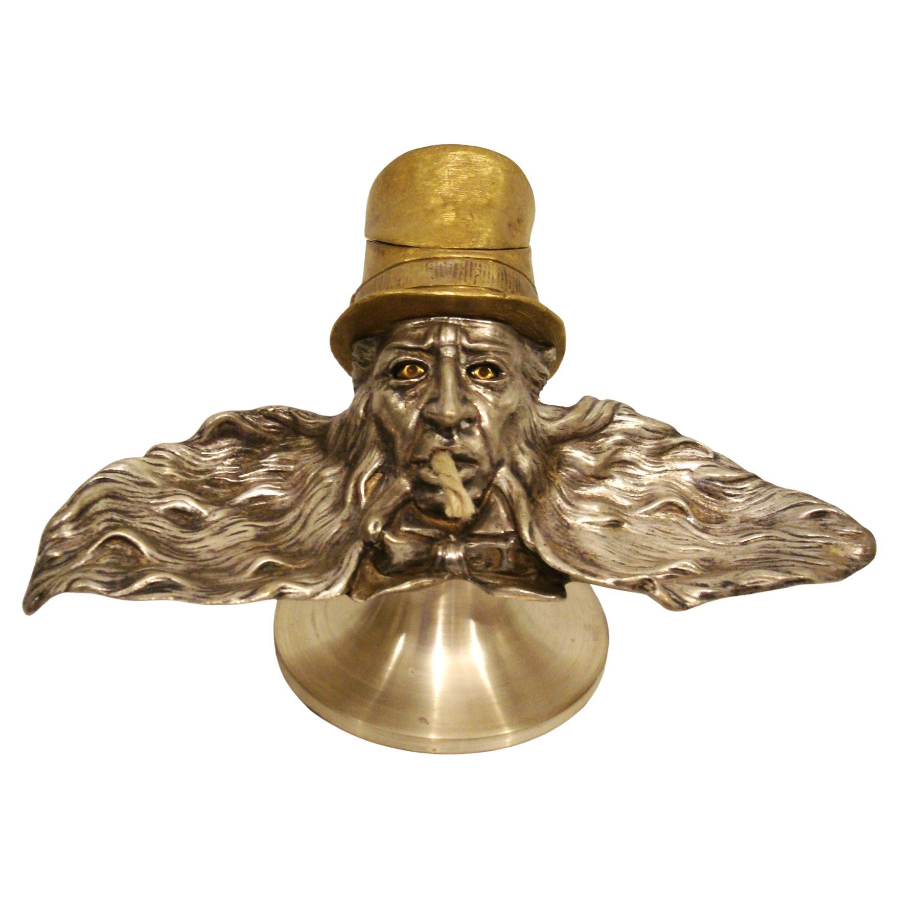 19th Century Gilt Bronze Tabletop Cigar Lighter in the Form of a Beared Man