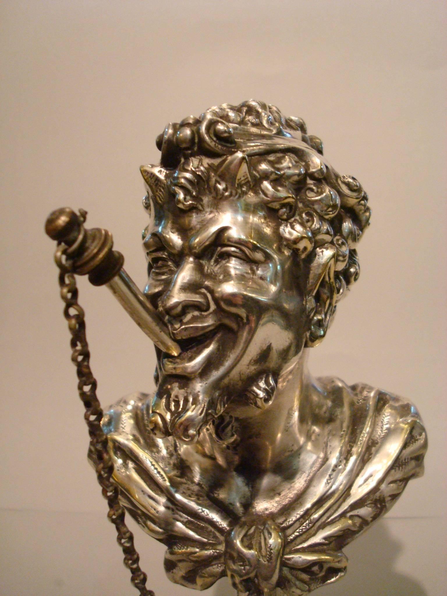 19th Century Gilt Bronze Tabletop Cigar Lighter in the Form of a Satyr or Devil In Good Condition In Buenos Aires, Olivos