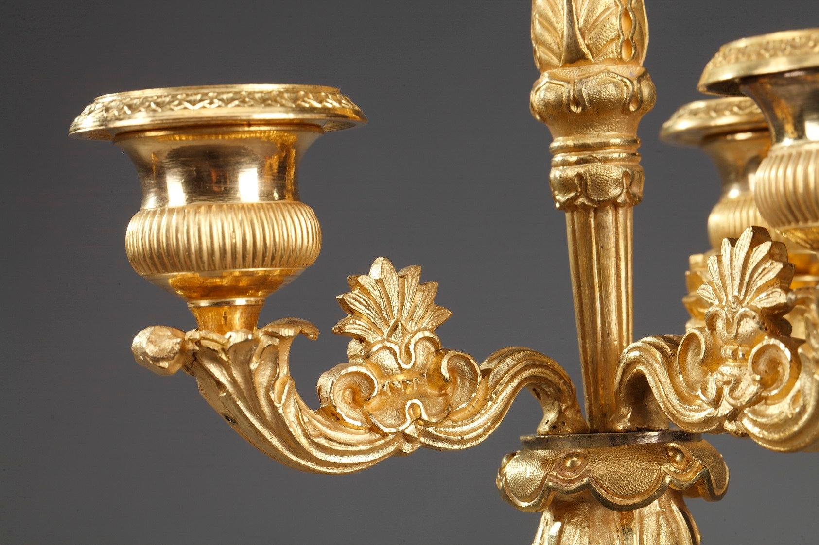 19th Century Gilt Bronze Troubadour Candelabra Lamp with Courteous Scene 7