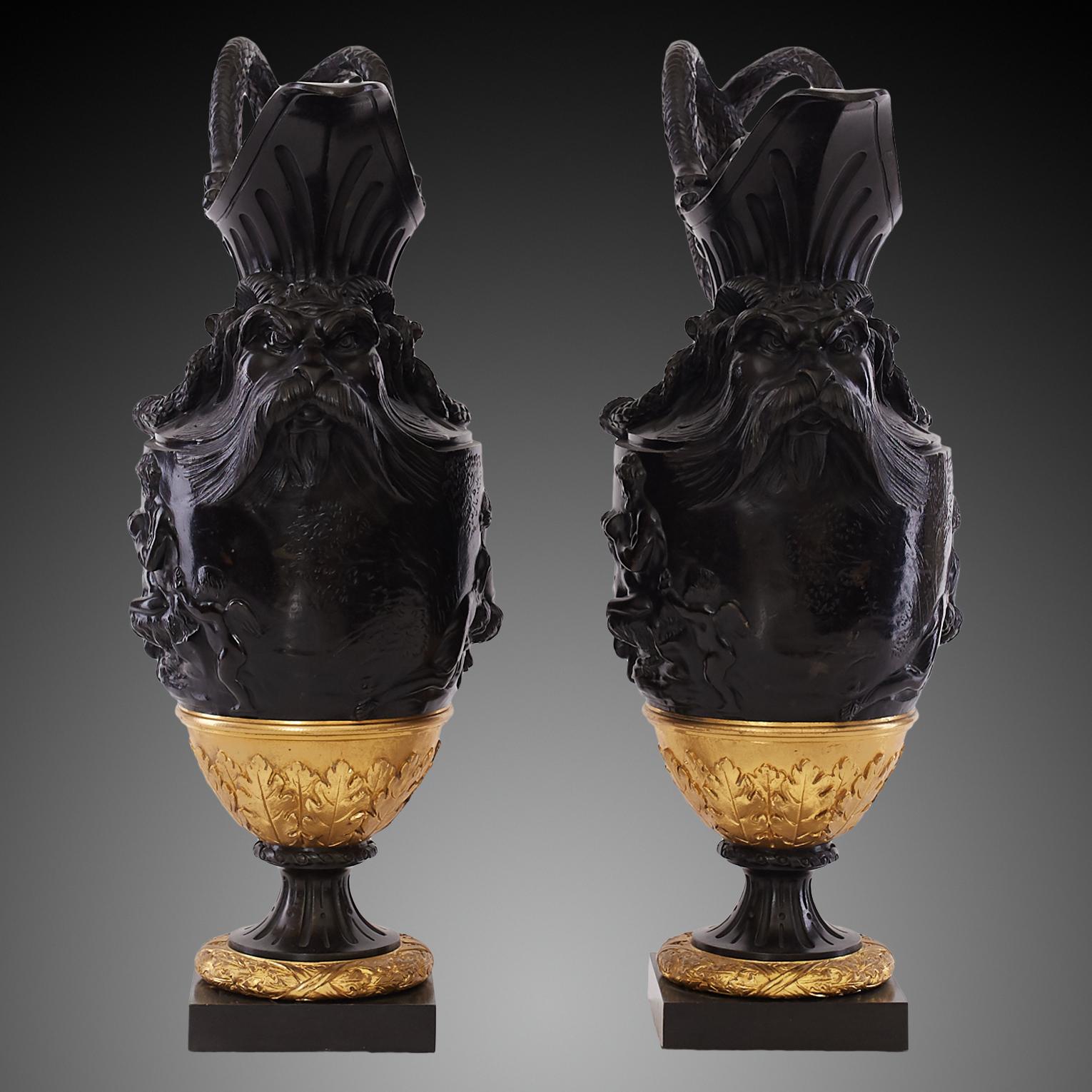 French 19th Century Gilt Bronze Two-Piece Mantle Urns For Sale