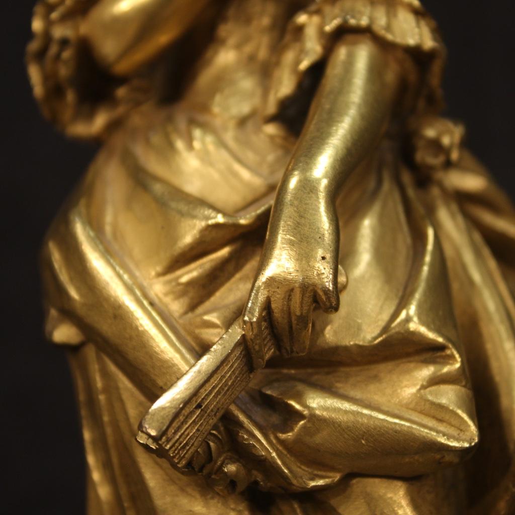 19th Century Gilt Bronze with Marble Base Lady French Sculpture, 1880 1