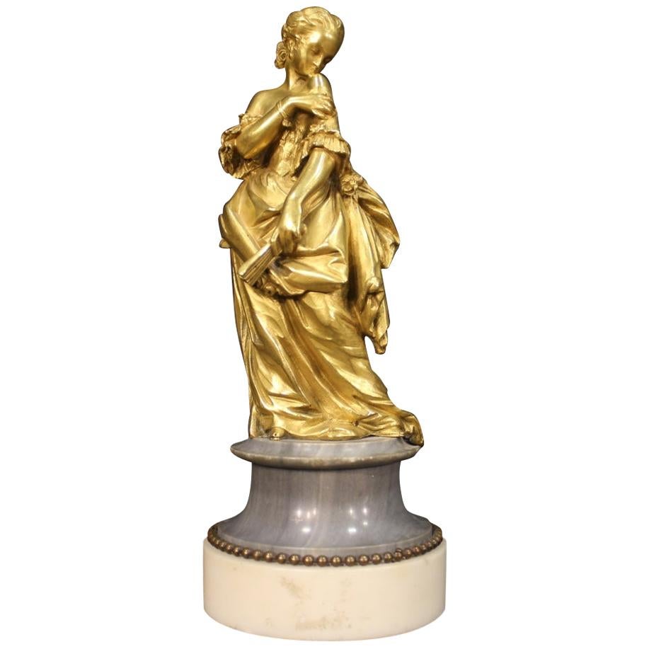 19th Century Gilt Bronze with Marble Base Lady French Sculpture, 1880