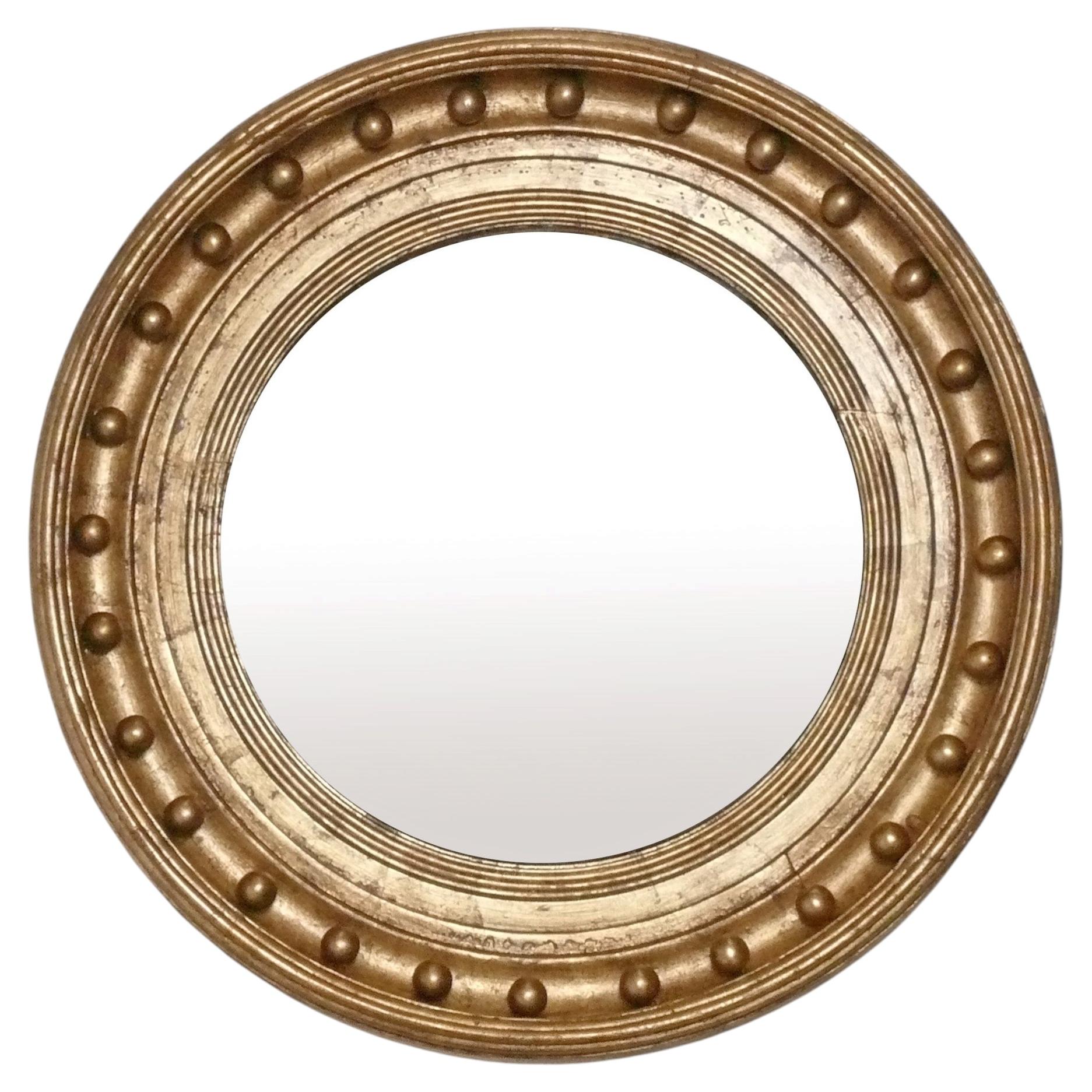 19th Century Gilt Bullseye Convex Mirror 24" Diameter Great Patina