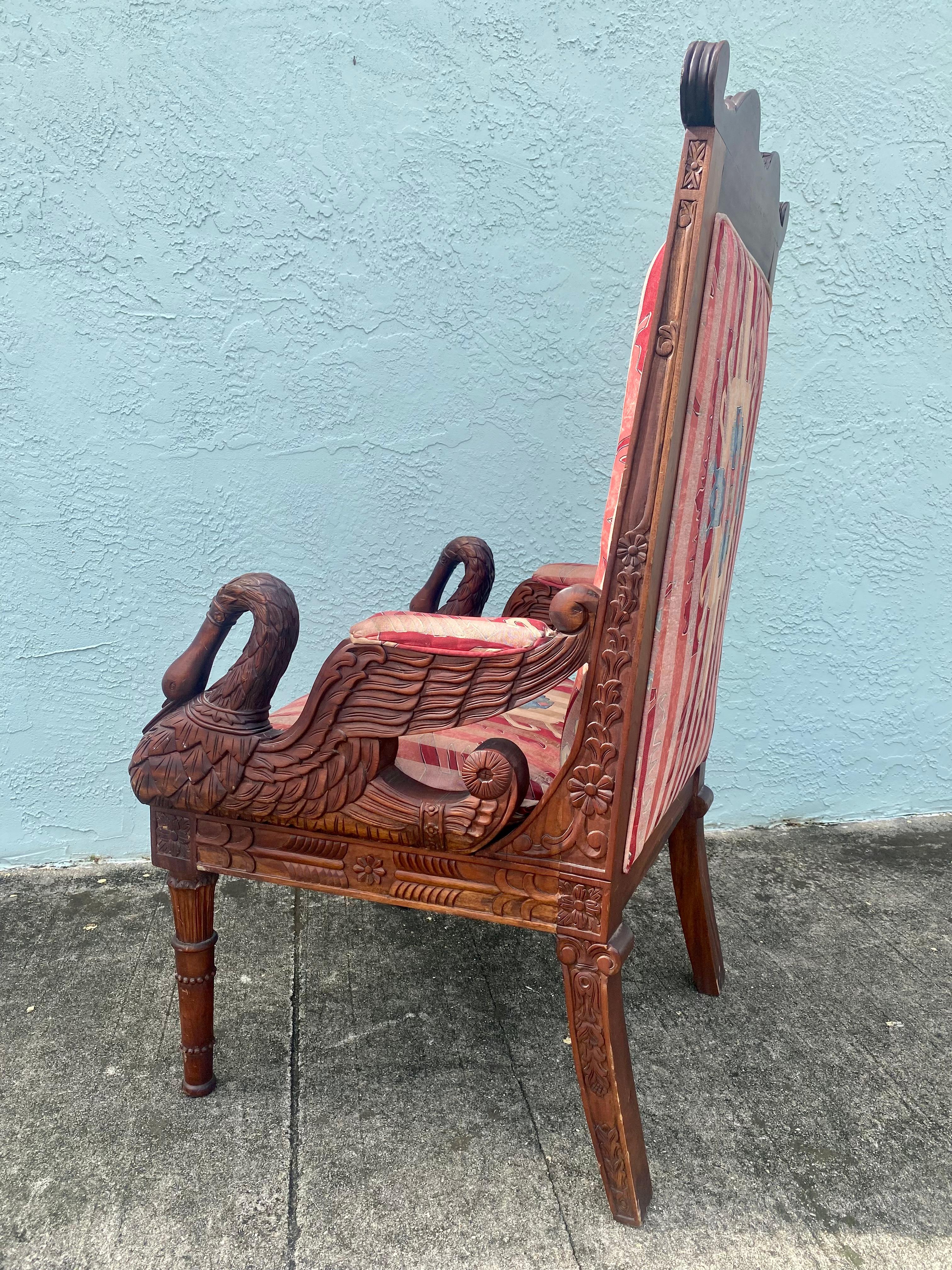 Empire Revival 19th Century Gilt Carved Wood Swan Library Chair  For Sale