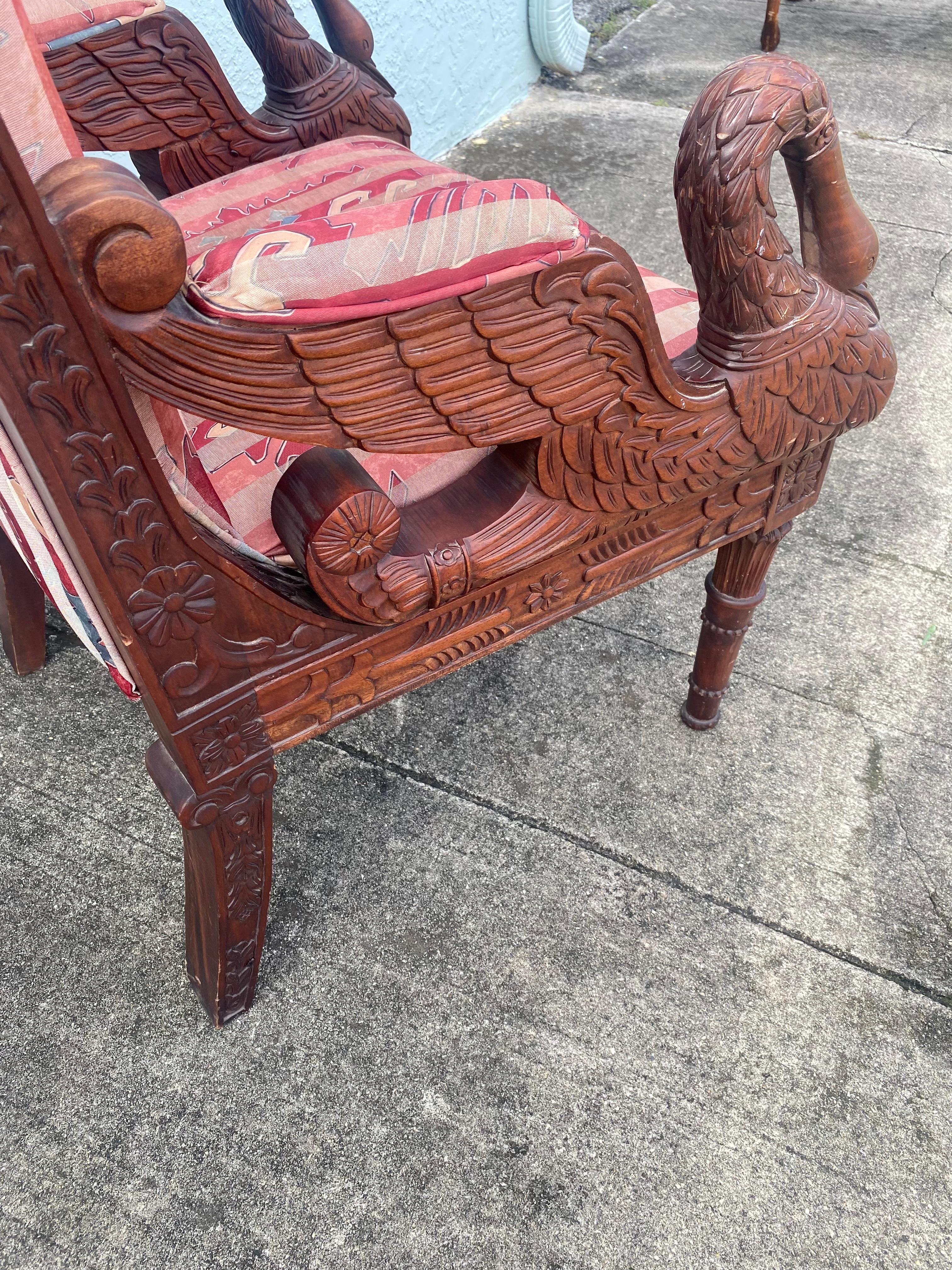 19th Century Gilt Carved Wood Swan Library Chair  In Good Condition For Sale In Fort Lauderdale, FL