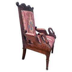 Chaise de bibliothèque du 19e siècle en bois Wood Wood Swan sculpté et doré 