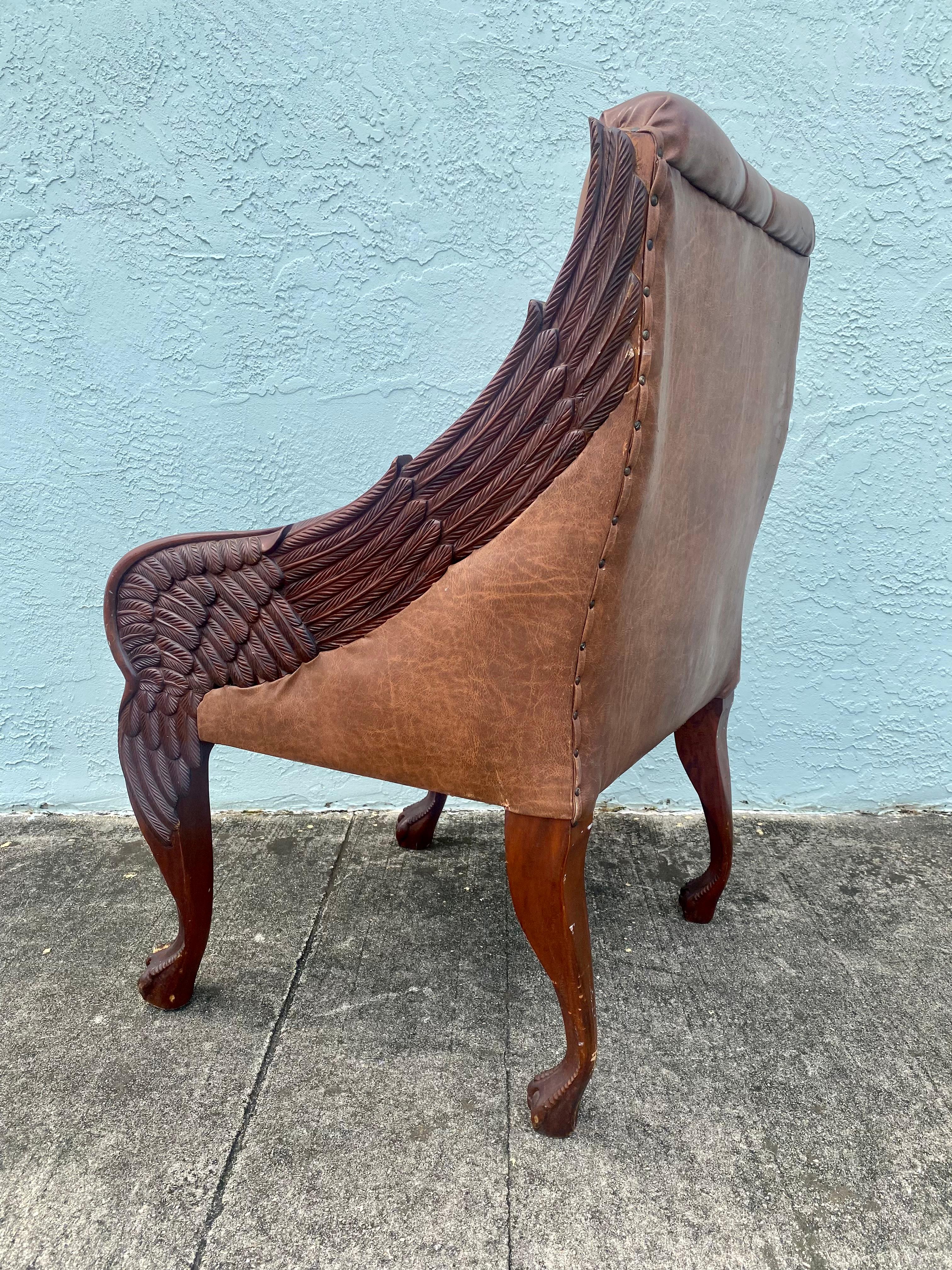 19th Century Gilt Carved Wood Swan Wings Library Chair  For Sale 5
