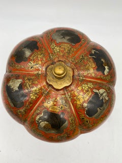 19th Century Gilt Chinese Red Lacquer Tea Caddy