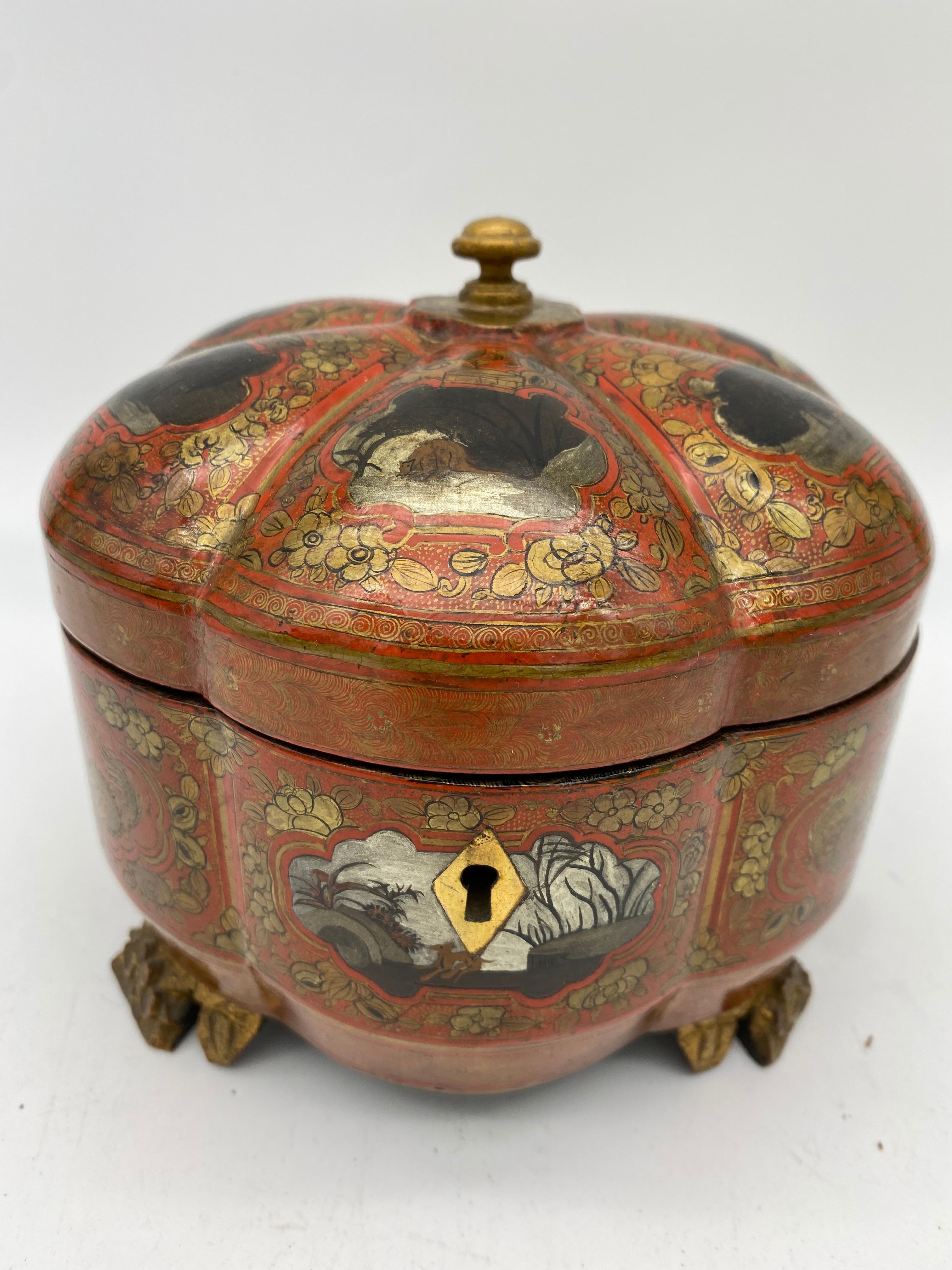 19th Century Gilt Chinese Red Lacquer Tea Caddy 2