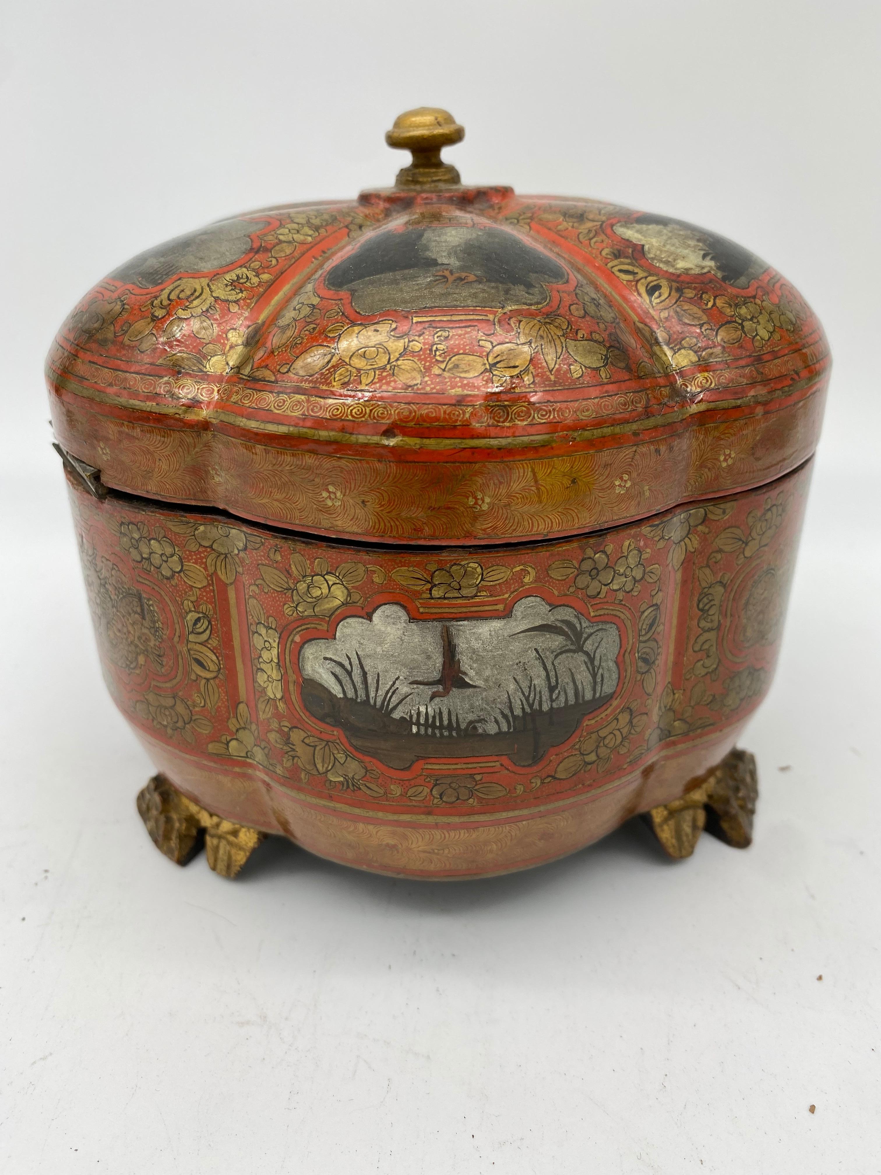 19th Century Gilt Chinese Red Lacquer Tea Caddy 4