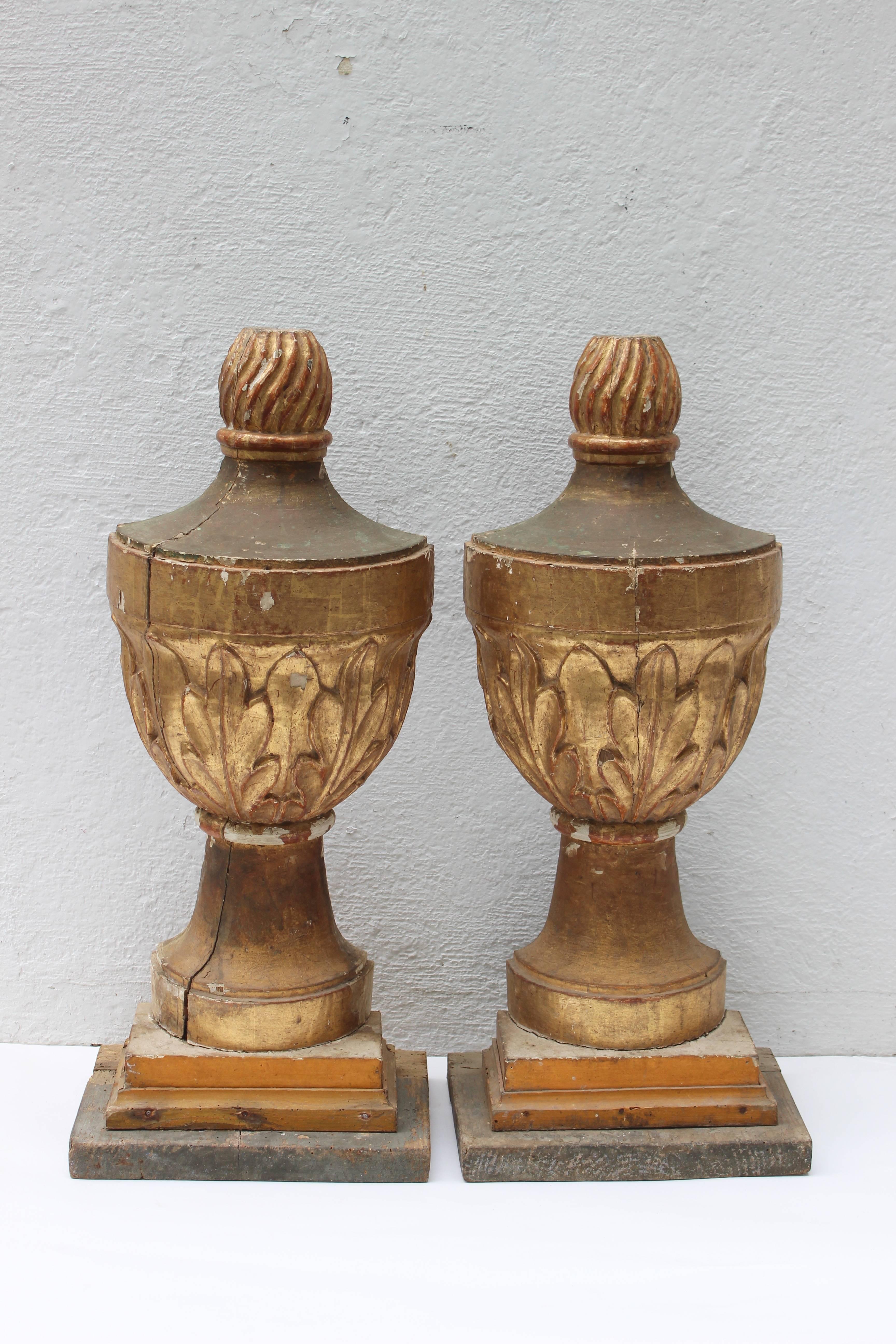 Handsome pair of water gilt carved finials.
