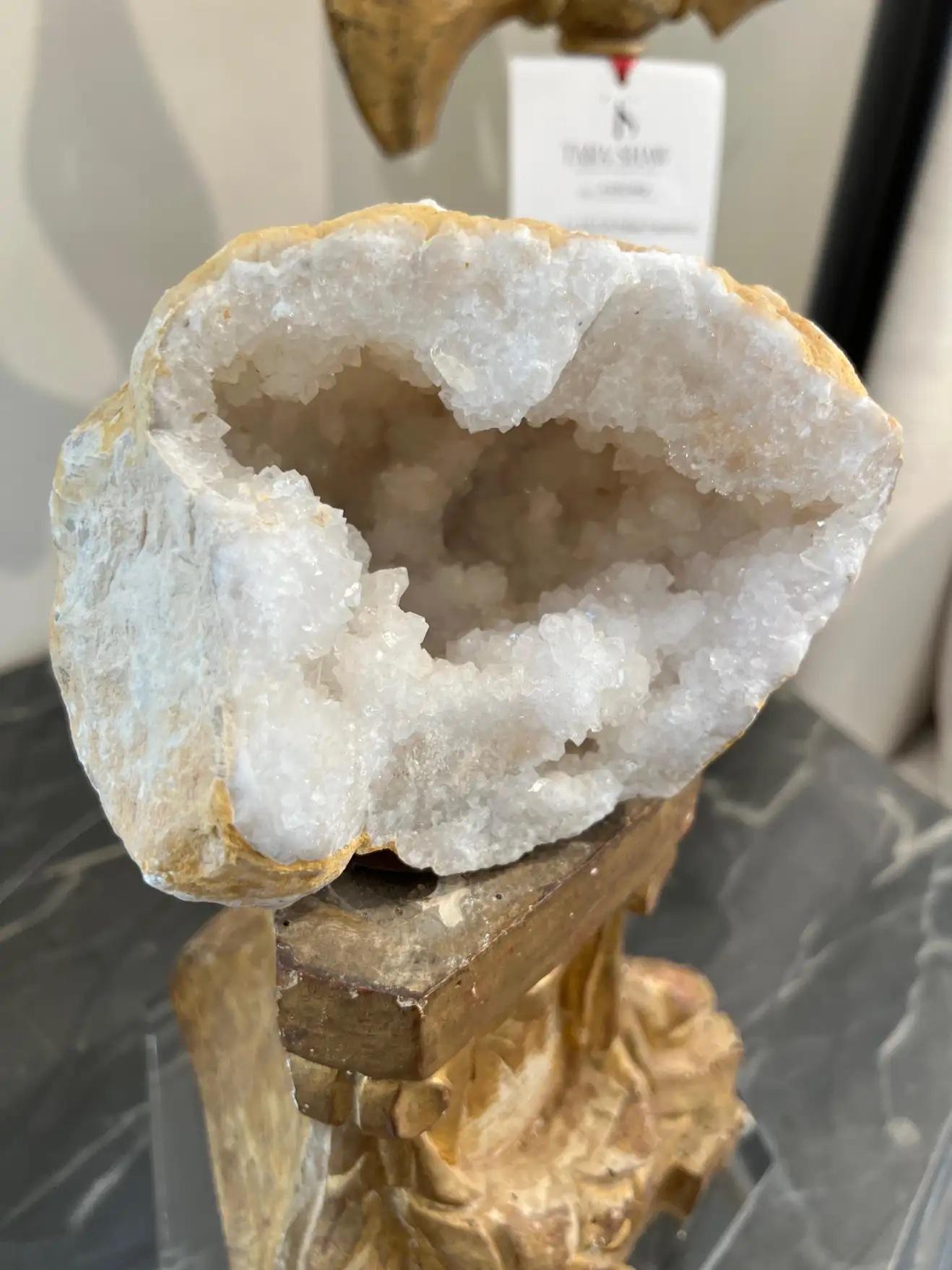 French 19th Century Gilt Fragment with Large Geode on Lucite Base