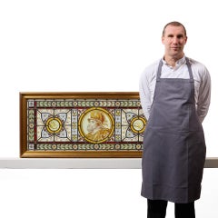 19th Century Gilt Framed Stained Glass Window Depicting A Knight Or King