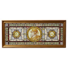 19th Century Gilt Framed Stained Glass Window Depicting A Knight Or King